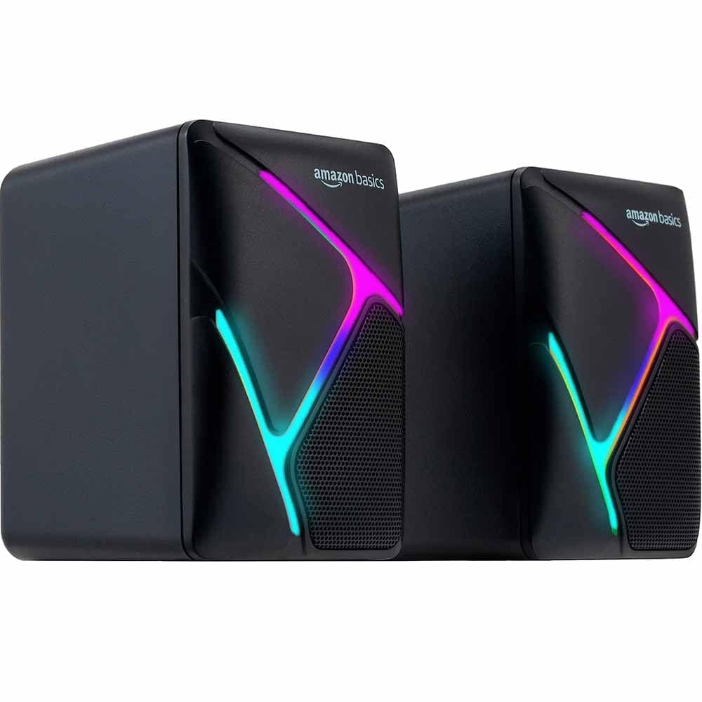 Amazon Basics 2 X 3W Multimedia PC Gaming Speaker with Aux Connectivity, USB Support, Volume Control, and RGB Lights