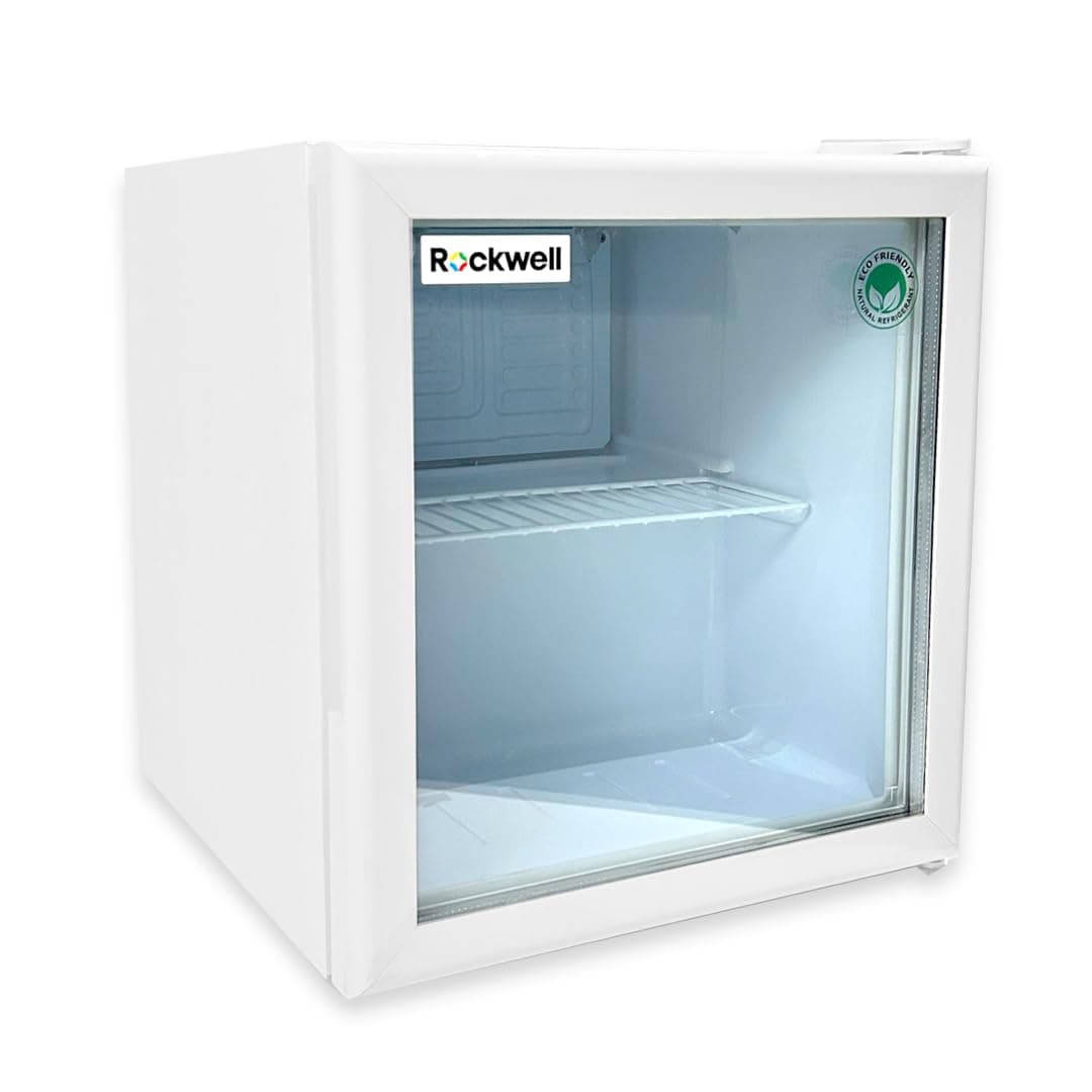ROCKWELL Single Door Glass Visi Cooler, LED Lighting, Energy-Efficient, Auto-Defogging, 4-Year Warranty, Sleek Design for Homes, Offices & Hotels