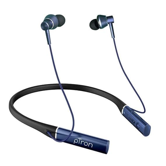 pTron Tangent Plus Magnetic in-Ear Wireless Bluetooth 5.0 Headphones, 15hrs Playback with Deep Bass, TF Player & Selfie Feature, IPX4 Water/Sweat Resi