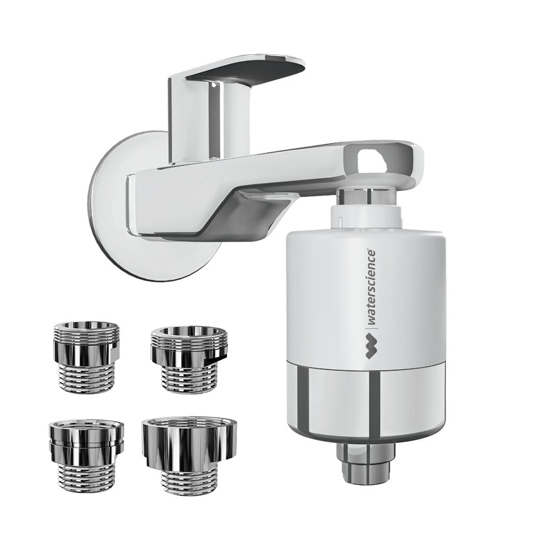 WaterScience CLEO Shower & Tap Filter for Hard Water Softening - Filters Chlorine Heavy Metals & Sediments - Hardness Filter for Municipal/Metro Water - Suitable for 22mm,24mm and 28mm Tap (SFU 717)
