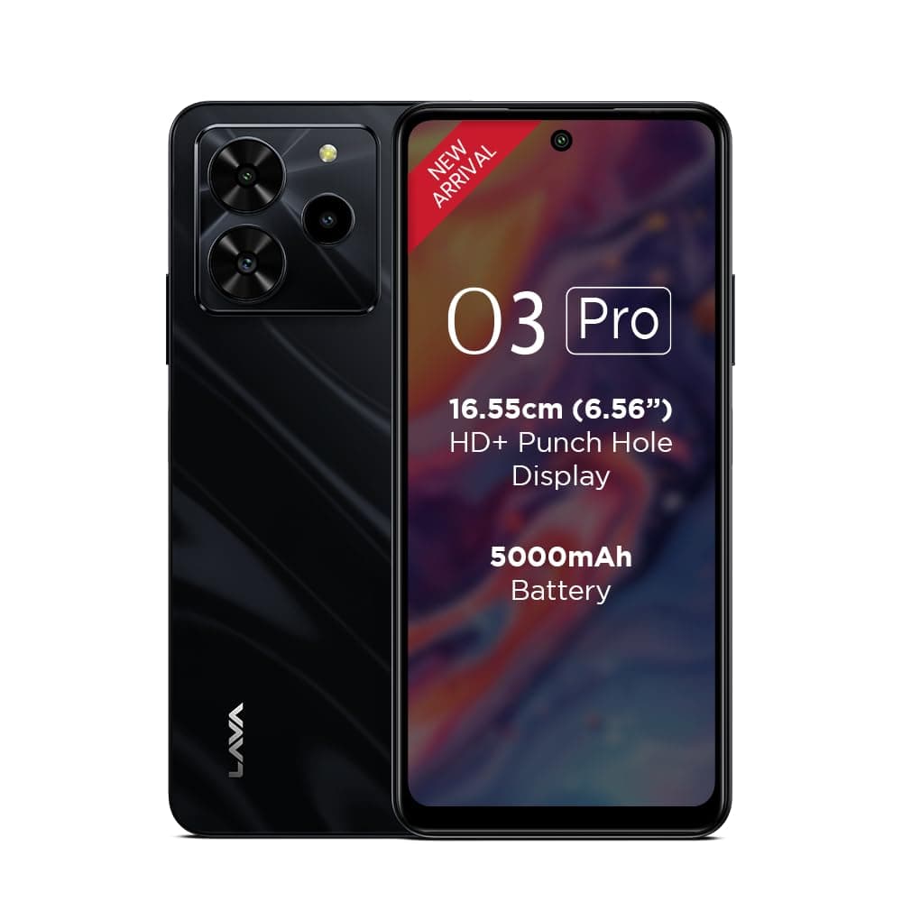 Lava O3 Pro (Glossy Black, 4 GB RAM, 64 GB Storage)| Bigger 6.56" HD+ Display | 50 MP AI Triple Rear Camera | 8 MP Front Camera| 5000 mAh Battery | 10...