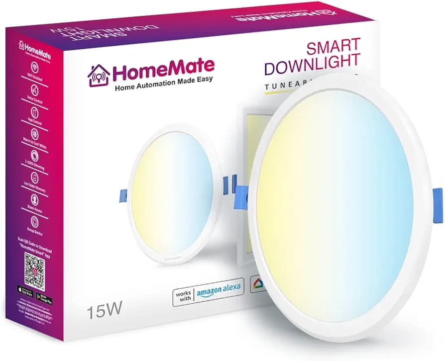 HomeMate WiFi+BLE CCT Smart LED Downlight | 15 Watt, Round | Tuneable White, Shades of White from Warm to Cool White | Compatible with Alexa, Google Home and Siri (Pack of 1)…