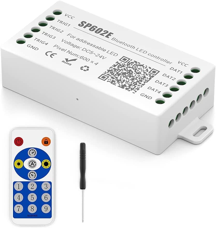 protium WS2812B WS2811 WS2813 WS2815 1903 SP602E Bluetooth Controller with 4 Signal Outputs for LED Module Pixel Strip String Light Andriod iOS APP/RF Remote/Trigger Control