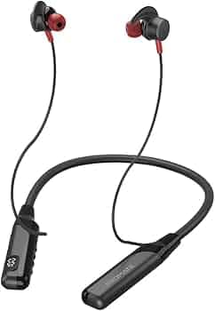 Promate Blend Bluetooth Neckband Earphones, High-Fidelity Sweat-Proof in-Ear Neckband Earphones with Smart LCD Screen, TF Card Slot, Hall Switch Senso...