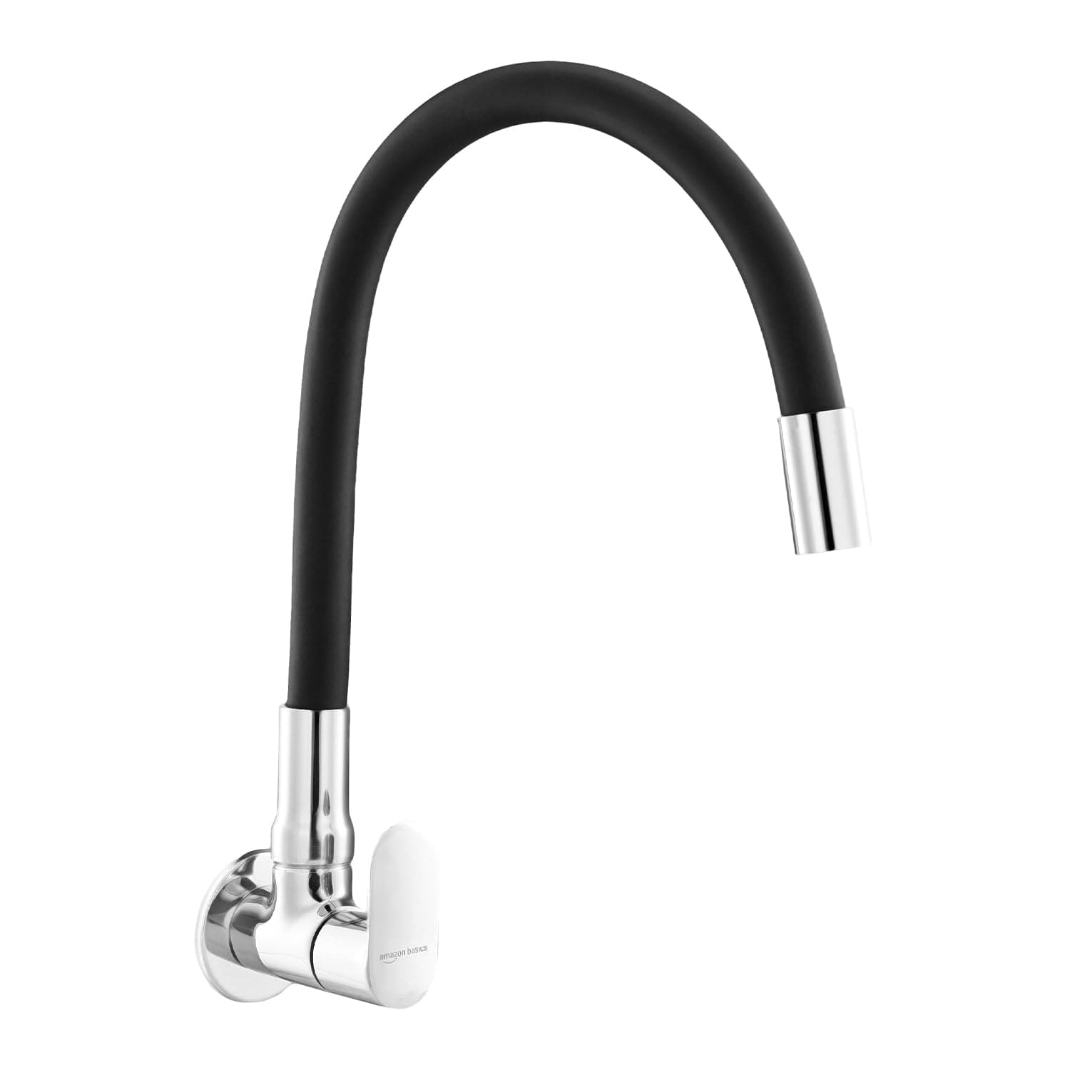 Amazon Basics Flexible Spout Kitchen Faucet | Cold-Only Single Lever Sink Tap with 360 Degree Swivel and Bendable Spout | Kitchen Use | Black and Chro...