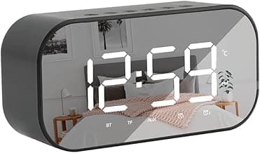 IN ONE High Bass Portable Bluetooth Wireless Speaker with Alarm Clock Digital FM Radio TF Card 3.5 mm Aux Line-in with Large Mirror LED Display