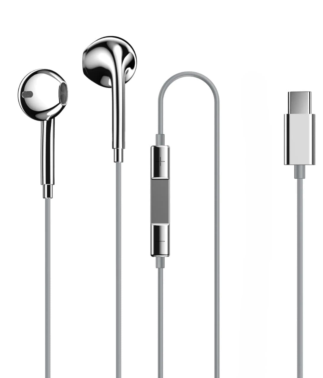 Type C Wired Earphones MFi Certified | Support All Android and Apple iPhone Series, Built-in Mic and Remote | Electoplated Silver Chrome Wired Headpho...