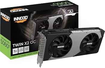 INNO3D NVIDIA GEFORCE RTX 5060 Ti Twin X2 16GB GDDR7 128-bit PCI Express Gen 5 Gaming Graphics Card - N506T2-16D7-191073N