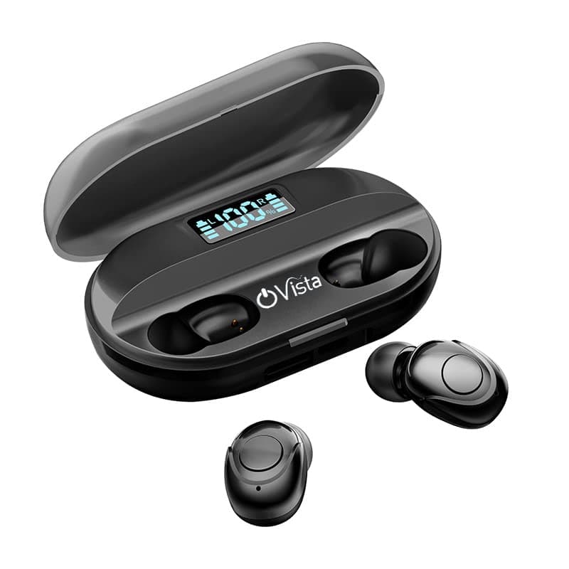 Ovista TWS T2 Bluetooth Truly Wireless in Ear Earbuds with Mic in-Built Gaming Mode with Upto 26 Hours Playback, Lightweight 8Mm Drivers, Led Indicators and Multifunction Controls, Power Display(T2, Black)