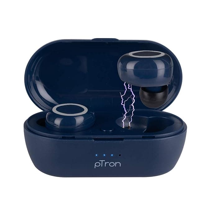 (Renewed) pTron Bassbuds in-Ear True Wireless Bluetooth Headphones (TWS) with Mic - (Blue) In-Ear