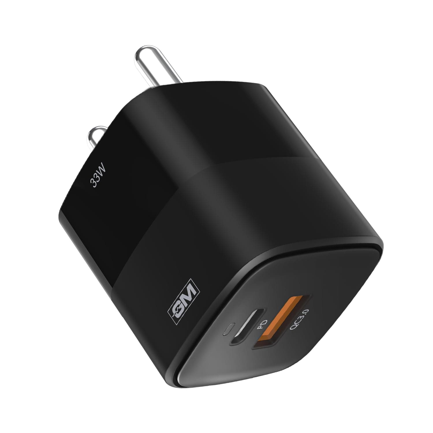 GM G+ 33W Fast Charging Mobile Adapter with GaN Technology | Dual-Port Type A and Type C Adaptor | Travel Charger for Apple iPhones, Smart Watch, Android Phone, and Other Devices (Black)