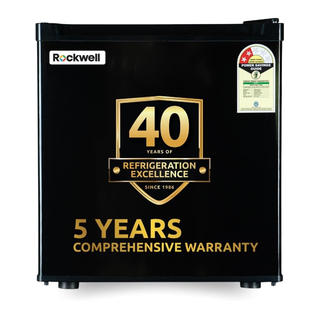 Rockwell 47L Mini Fridge with Freezer, 2 Star, Direct Cool Technology, Adjustable Shelves, Ideal for Bedroom, Small Spaces, Hostels, and Offices, Blac...