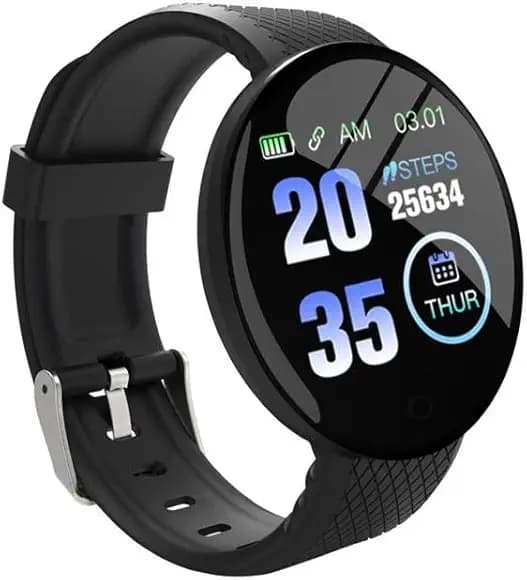MECKWELL Smart Fitness Band Activity Tracker for Men and Women D18 Bluetooth Touch Screen Spo2 Sensor, Heart Rate, BP, Sleep Monitor Watch Unisex (Black Strap) (Free Size)
