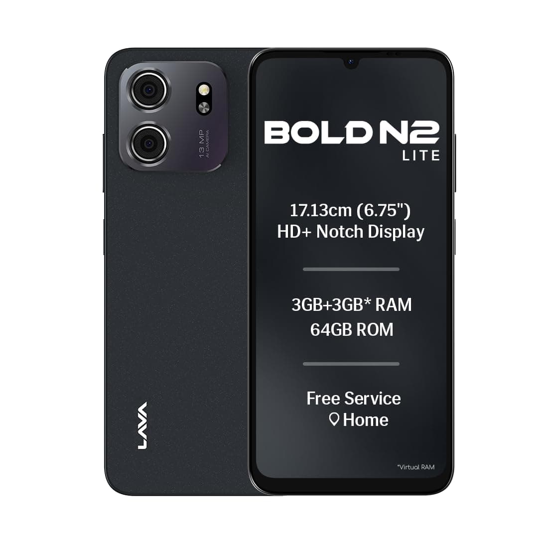 Lava Bold N2 Lite (Nilgiri Blue, 3 GB RAM, 64 GB Storage) | 6.75" HD+ Display | 13MP AI Dual Rear Camera | 5000 mAh Battery | Secure Face Unlock | Fin...