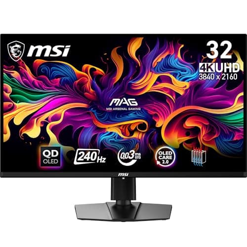 MSI MAG 321UPX QD-OLED 31.5 Inch 4K UHD Flat Gaming Monitor - 3840 x 2160 Quantum Dot OLED Panel, 240Hz / 0.03ms, 99% DCI-P3, DisplayHDR True Black 40...