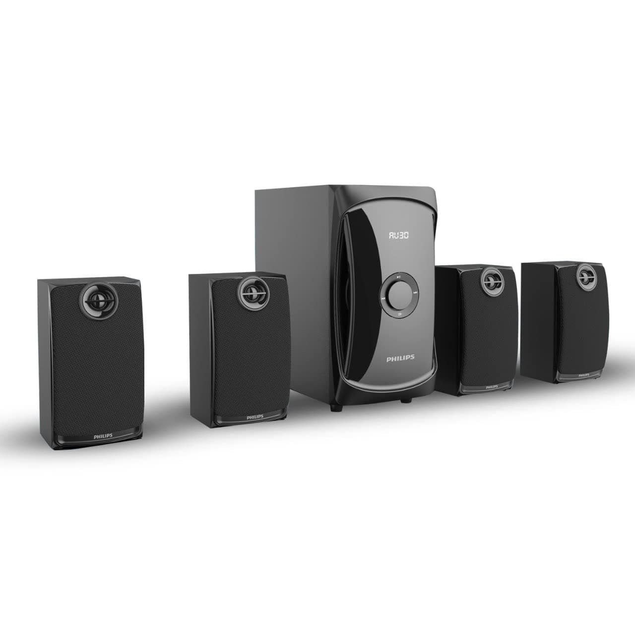 Philips Audio TAV7477 4.1 Channel 75W Bluetooth Multimedia Speaker System with 2x15W & 2x5W Satellite Speakers, Multi-Connectivity Option with Supporting USB, AUX, FM & Remote Control (Black)