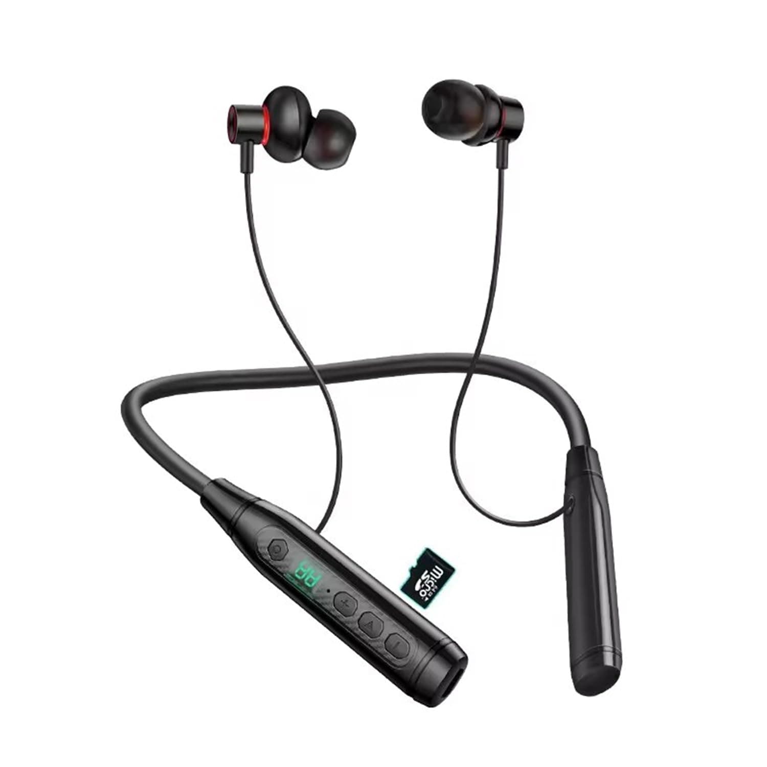 iFAST L31 Digital Display Bluetooth 5.3 Wireless Neckband Earphone with Mic | Up to 40 Hours Music Playtime |with Plug-in Cards Mode [ Black ]