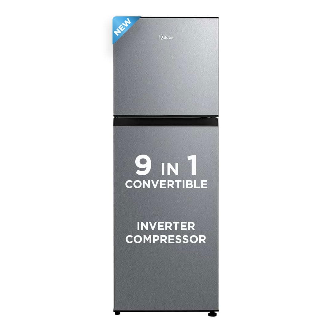 Midea 233 L 2 Star Frost Free Convertible, Real Inverter Double Door Refrigerator (MDRT359FGI50, Crystal Silver, 2023 Model)