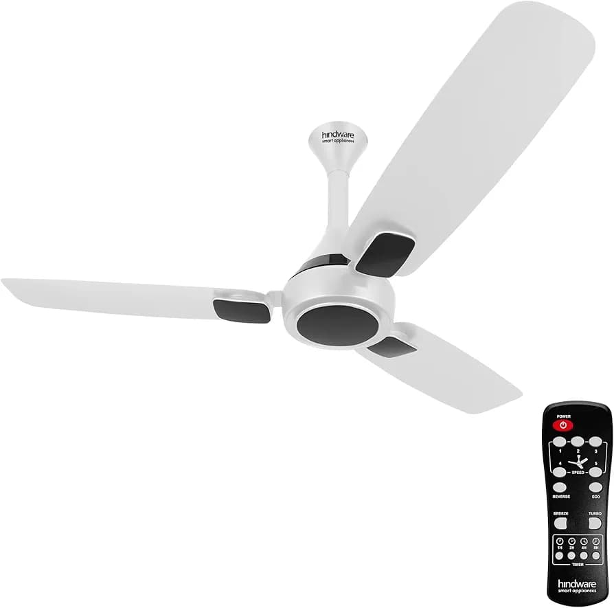 Hindware Smart Appliances Fumi 1200MM Metallic Fan| Remote Control |BLDC Copper Motor|5 Star Rated| Free Installation |Energy Efficient High-Speed fan| Aluminum Blades| White Black Color