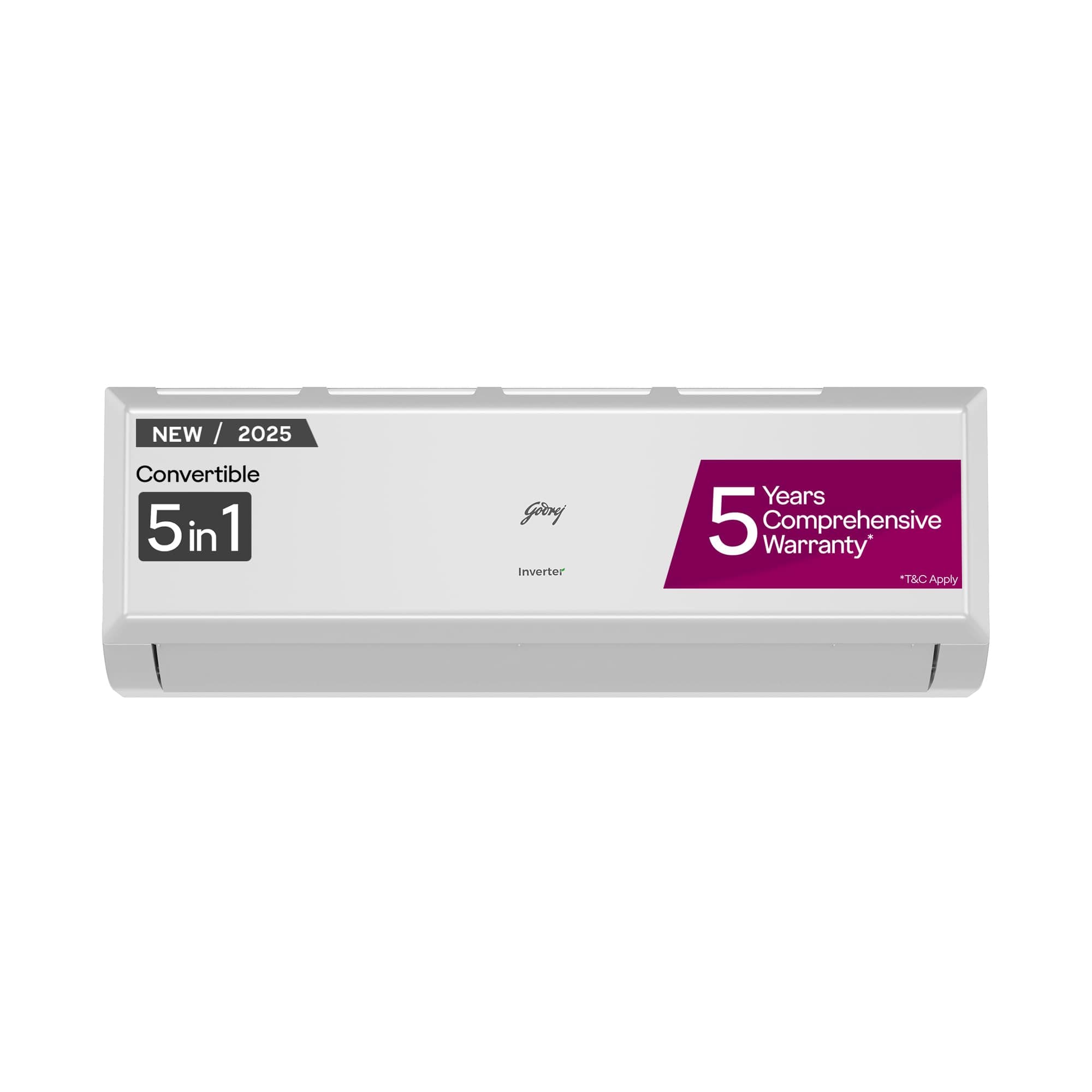 Godrej 1.5 Ton 3 Star, 5-In-1 Convertible Cooling, Inverter Split AC (Copper, 2025 Model, Heavy duty cooling at 52 C, AC1.5T EI 18P3T WZT 3S, White)