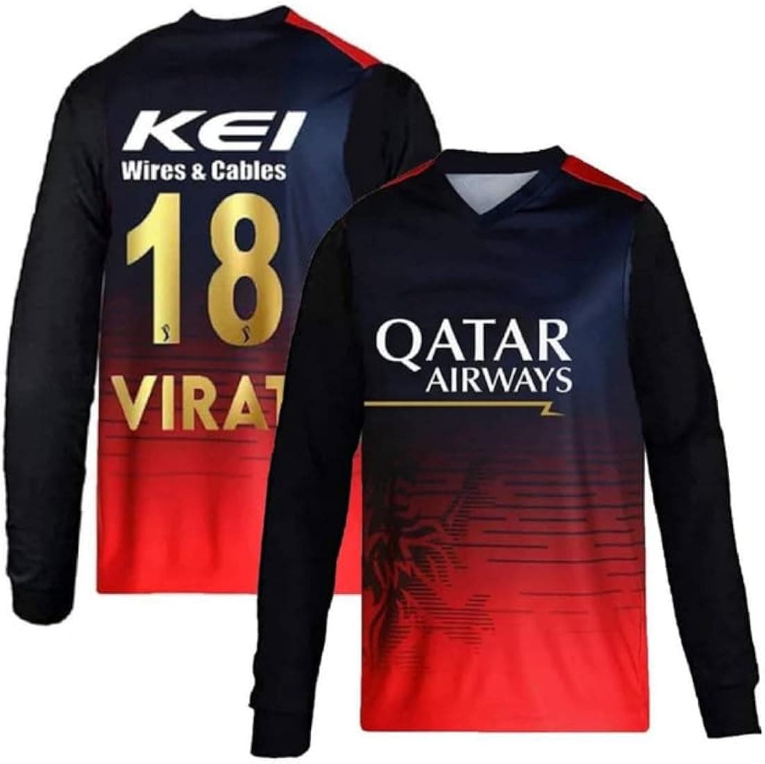 Virat Kohli 18 RCB Cricket Team Full Sleeve Jersey Tshirt 2023/2024 (Boys,Kids,Men)