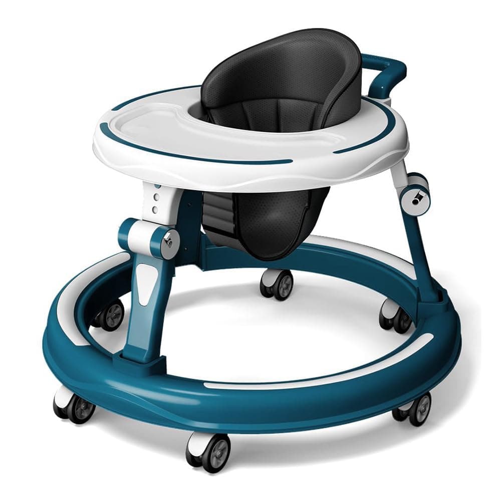 StarAndDaisy 360° Baby Walker Adjustable Height, Multi-Function Anti-Rollover Folding Walker with Height Adjustable 6-18 Months Male and Female Baby Walker (Blue)