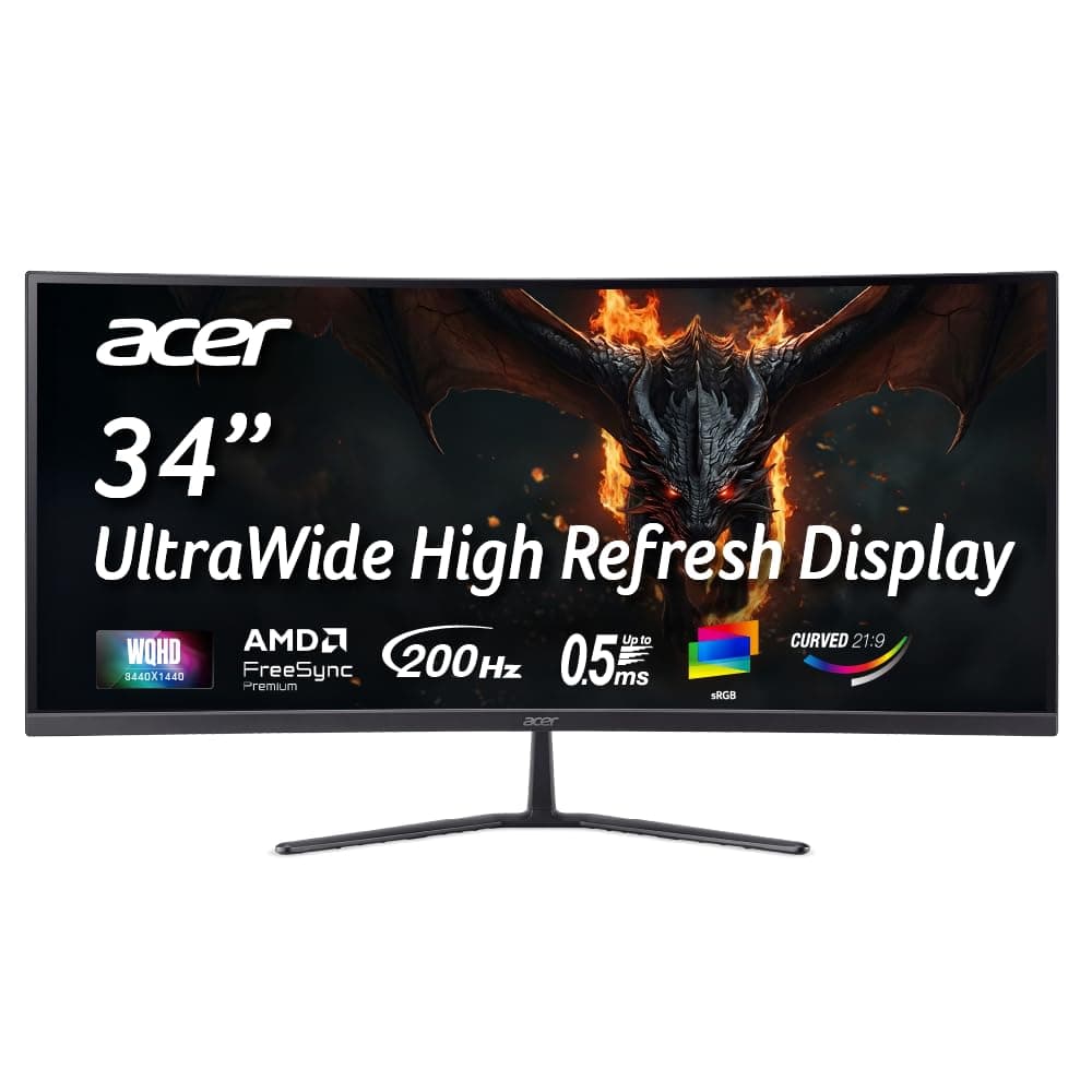 Acer Nitro ED340CUR X0 34 Inch UWQHD Curved Gaming Monitor | 3440x1440 VA Panel | 200Hz (DP) | 1ms VRB | AMD FreeSync Premium | HDR10 | 1500R | 2x HDM...