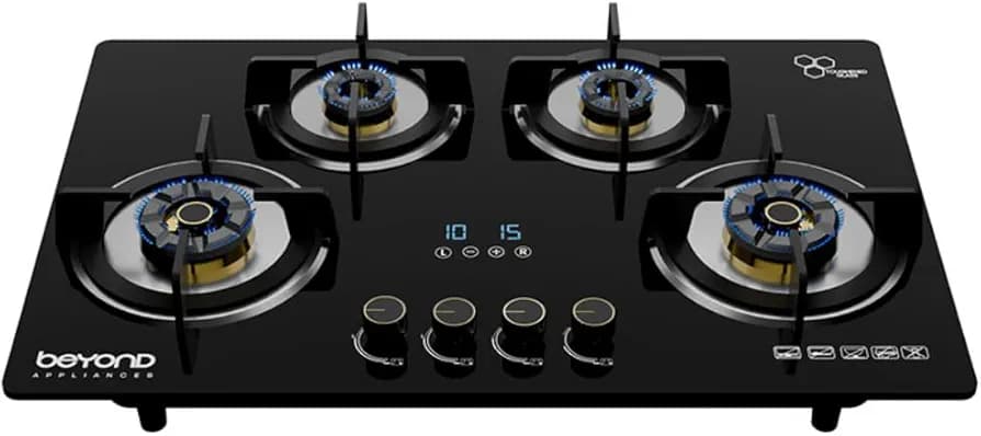 Beyond Appliances Dorado Plus Hobtop 4-Burner Gas Stove | Hob with Smart Timer, Auto-Ignition, Hybrid Functionality, Flame Failure Device | Glass-Top ...