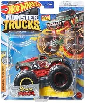 Hot Wheels Bomb Shaker Monster Trucks 2023 1:64 Scale Diecast Truck With Crushable Car 3+ Ages, Multicolor
