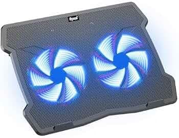 (Refurbished) 2 Fan Laptop Cooling Pad | Laptop Cooler Stand | USB Powered with Blue Lights 2 Adjustable Viewing Angles Dyazo- Black
