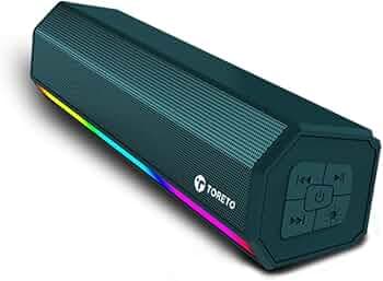 Toreto Beam Pro 16W Bluetooth Sound bar, 2000Mah Battery, 2.0 Channel with 52mm Drivers, Multicolor LED Lights with TWS, AUX, Bluetooth and USB, FM Ra...