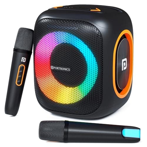 Portronics Dash 10 50W Wireless Bluetooth Party Speaker With Dual Wireless Karaoke Mic, Upto 6 Hours Playtime, Dual Bass Radiator, HD Sound, RGB LED L...