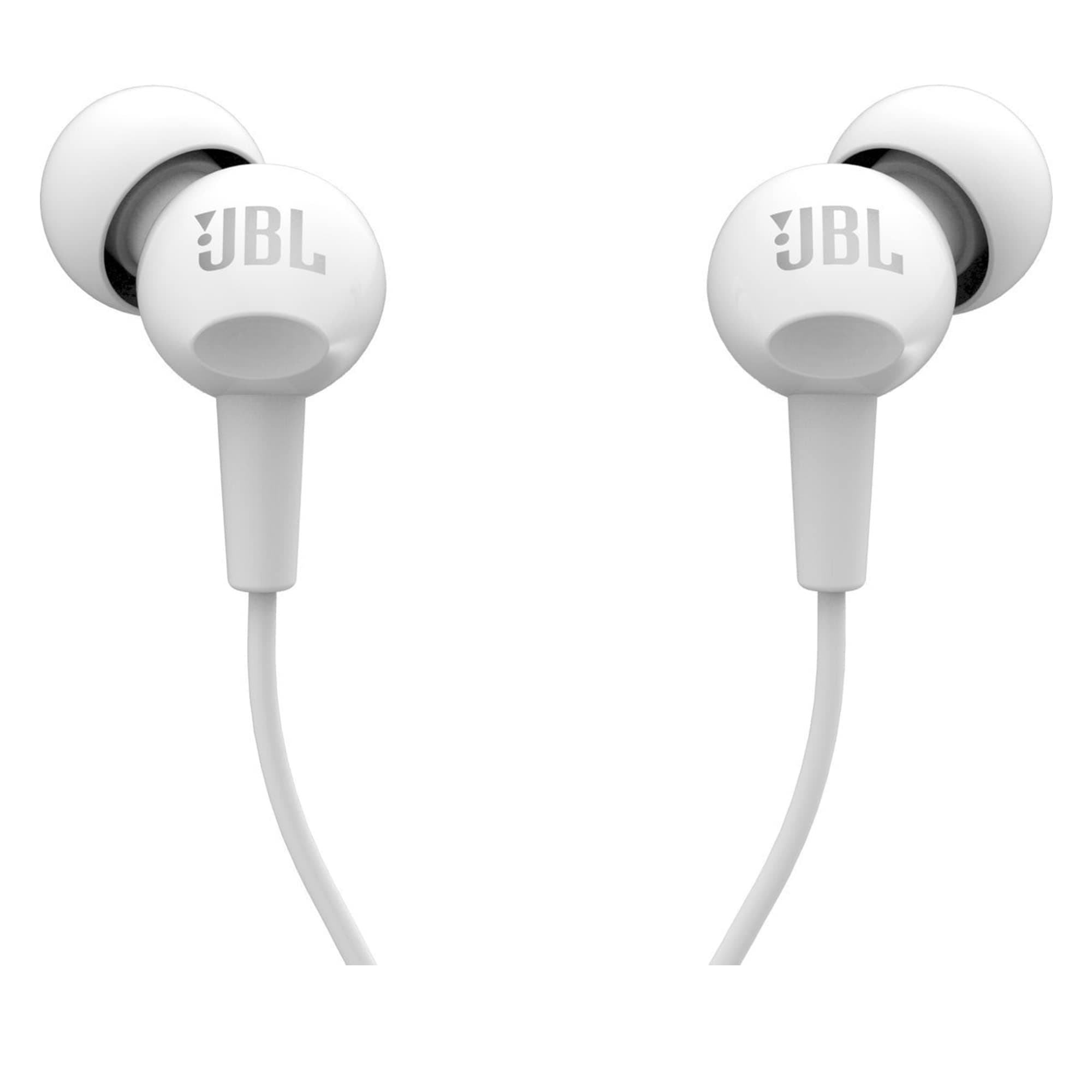 JBL C100SI Wired In Ear Headphones with Mic, JBL Pure Bass Sound, One Button Multi-function Remote, Angled Buds for Comfort fit (White)