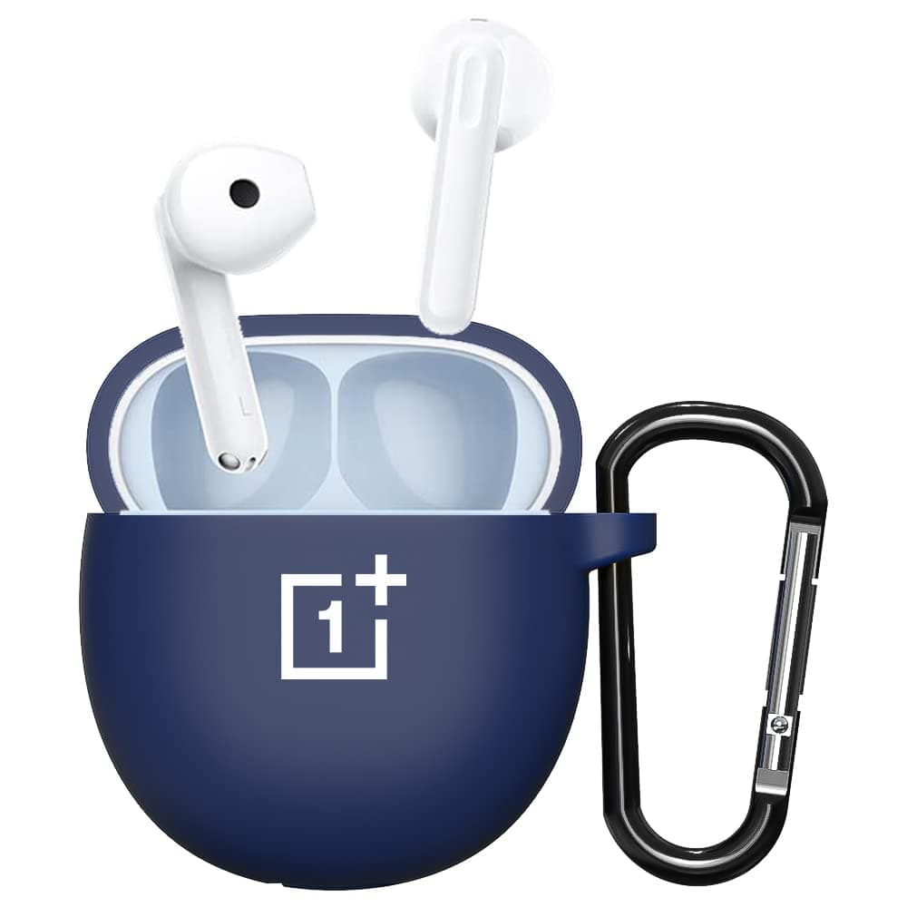 Sounce Earphone Case Cover Compatible with OnePlus Nord Buds CE, Soft Silicone Skin Case Cover Shock-Absorbing Protective Case with Keychain [Front LED Visible] – (Blue)