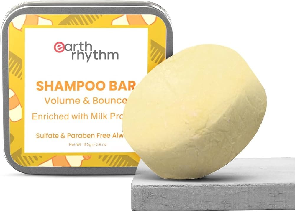 Earth Rhythm Milk Protein Shampoo Bar for Daily Use | Nourishes, Clear Scalp | Sulphate & Paraben Free, Plastic Free - 80gm (Tin Packaging)