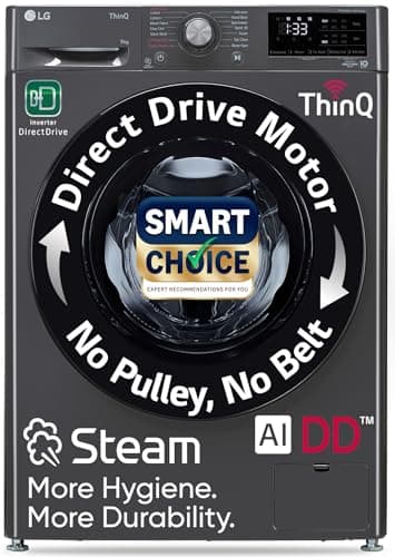 LG 9 Kg 5 Star Wi-Fi Inverter AI Direct Drive Fully-Automatic Front Load Washing Machine with In-Built Heater (FHP1209Z5M, 6 Motion DD & Steam for Hygiene Wash, Middle Black)