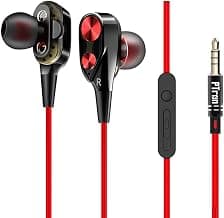(Renewed) PTron Boom 2 4D Earphone Deep Bass Stereo Sport Wired Headphone with 3.5mm Jack for All Smartphones (Black/Red)