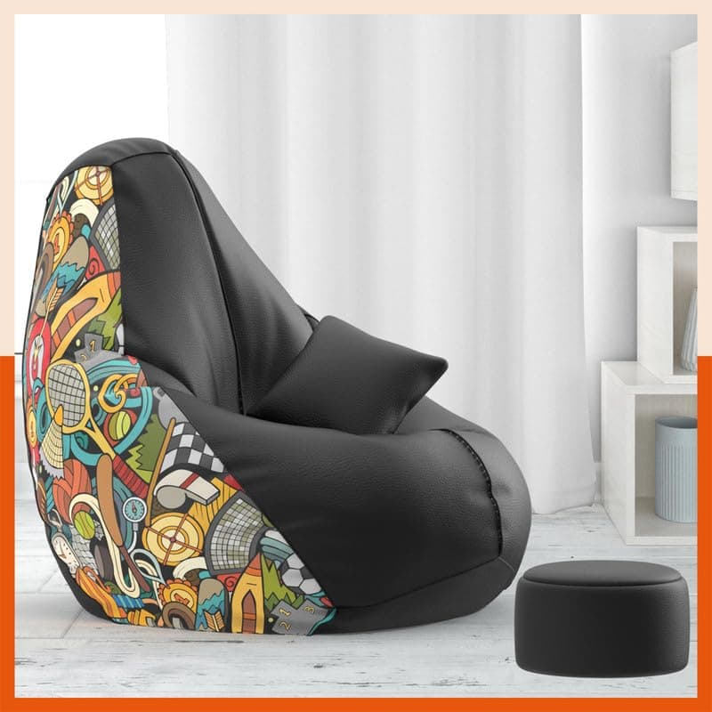 Biggie Bean Bag with Beans Filled 6XL VibeBoost Premium Bean Bag with Free Cushion and Footrest - Official : Field Frenzy Combo (Matching Color : Regu...