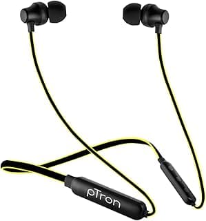 pTron Tangent Lite Bluetooth 5.0 Wireless Headphones with Hi-Fi Stereo Sound, 8Hrs Playtime, Lightweight Ergonomic Neckband, Sweat-Resistant Magnetic