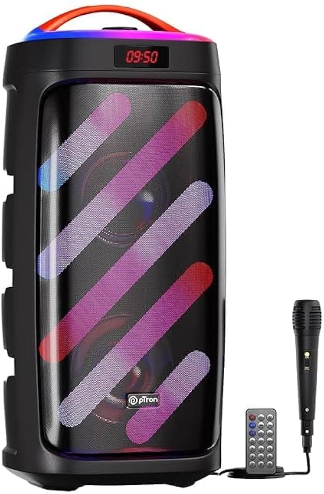 (Refurbished) Fusion Bold 100W Karaoke Bluetooth Party Speaker, Powerful Sound, RGB Lights, 3 mtr Wired Mic, BT/USB/SD Card/Aux Playback, TWS Pairing,...