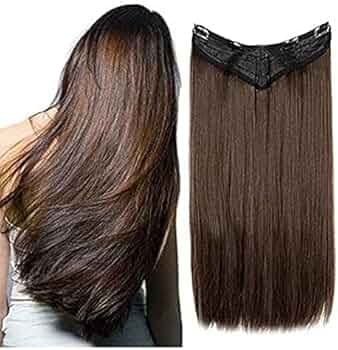 BeatStock,Women's Natural Brown Straight Hair Extensions in 24 inch,5 Clips Head in 1 Piece Increase Hair Length