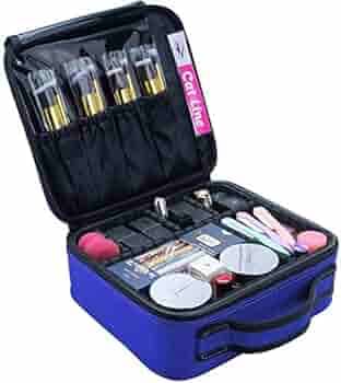 INOVERA (LABEL) Nylon Professional Cosmetic Makeup Kit Storage Organizer Travel Toiletry Vanity Bag with Adjustable Compartment, 26l x 23b x 9h cm (Blue)