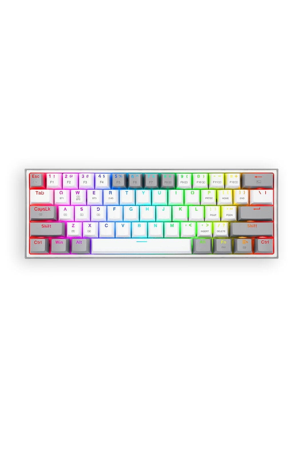 Redragon K616 Fizz PRO 60% 3-Mode Wired, 2.4Ghz Wireless, Bluetooth Mechanical Gaming Keyboard, 61 Keys Compact w/Grey and White Colour Keycaps, Linear Red Switch, pro Drive/Software Supported