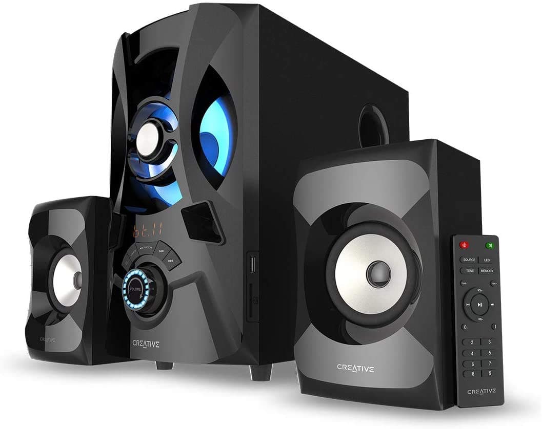 CREATIVE SBS E2900, 2.1 Channel 120W Peak, Powerful Bluetooth 5.0 Speaker System with Backlit LED Subwoofer for TV, Computers, Laptops, FM, USB, SD Ca