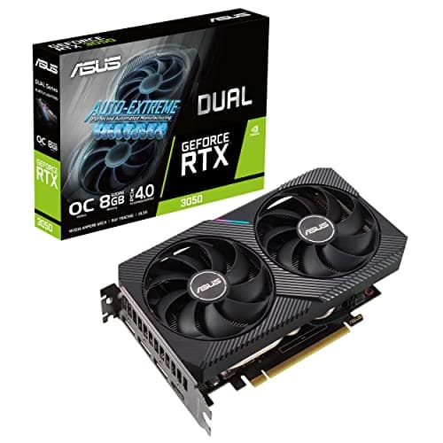 ASUS Dual NVIDIA GeForce RTX 3050 OC Edition Gaming Graphics Card - PCIe 4.0, 8GB GDDR6 Memory, HDMI 2.1, DisplayPort 1.4a, 2-Slot Design, Axial-tech 