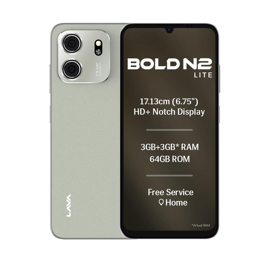 Lava Bold N2 Lite (Kolar Gold, 3 GB RAM, 64 GB Storage) | 6.75" HD+ Display | 13MP AI Dual Rear Camera | 5000 mAh Battery | Secure Face Unlock | Finge...