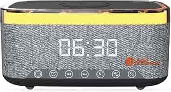 JUST CORSECA Sushi Elegant Bluetooth Speaker Alarm Clock with Wireless Charger | 20W Output | White Noise | FM, USB, AUX, TWS | Snooze Timer (Black)