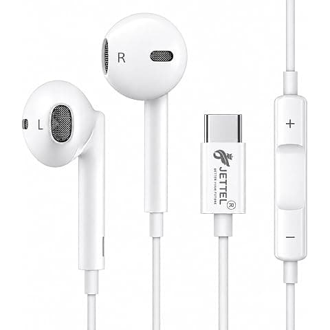 jettel Original Earphone Wire Type C with HD Mic, White | Compatible with iOS Smartphones & iPads, USB-C Earphones Wired, For iPhone 15, 16, 17 & 18 Series