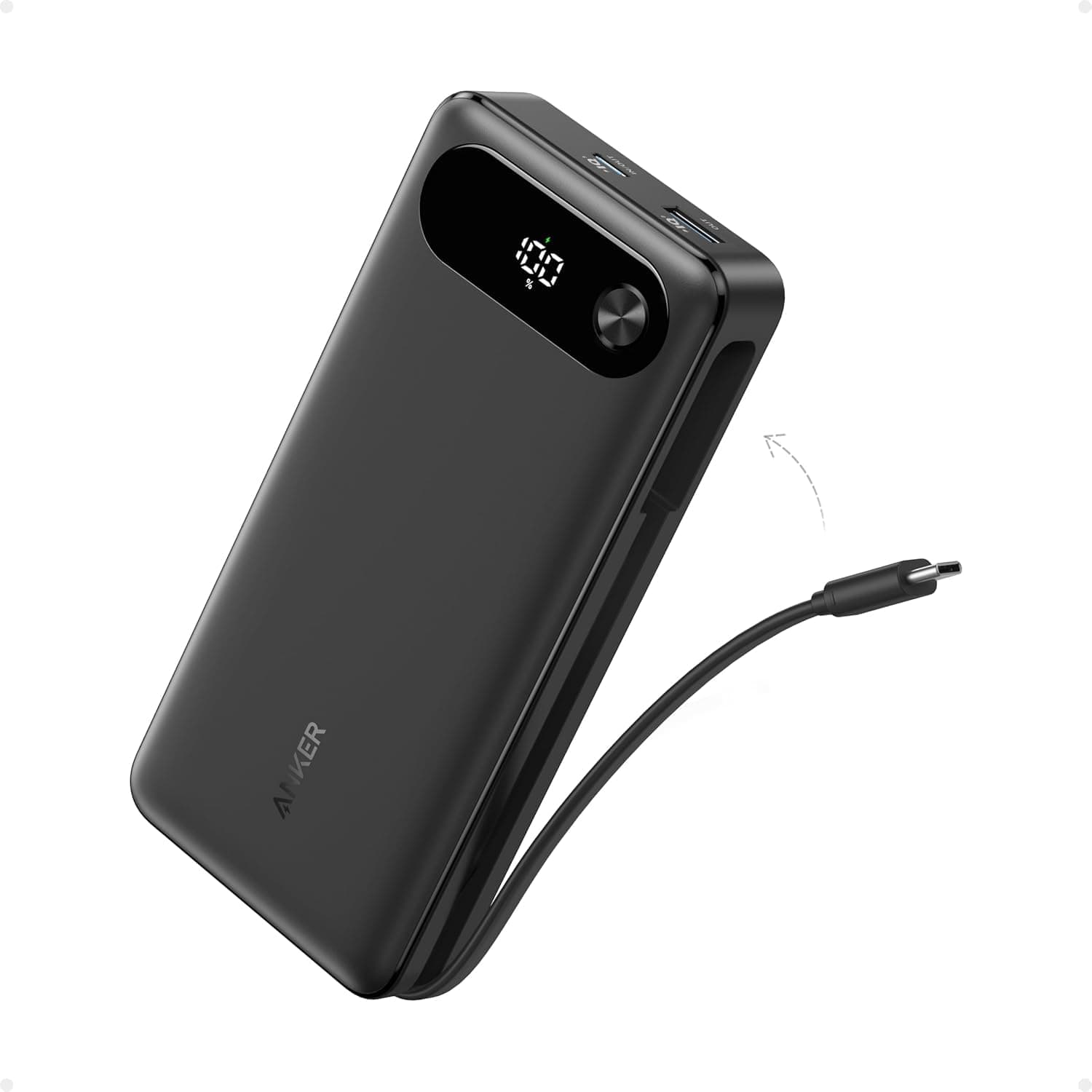 Anker Power Bank, 20,000mAh with Built-in USB-C Cable, 87W Max Fast Charging (PowerCore 20K for Laptop) Lenovo, HP, Dell, Microsoft, Macbook, iPad, iP...