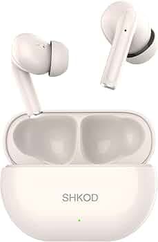 SHKOD AirLits1 Pro True Wireless in-Ear Earbuds with Mic,Water Dust Resistant, Bluetooth 5.3, Up to 25 Hours Play Time, Fast Charging (Moonrock White)